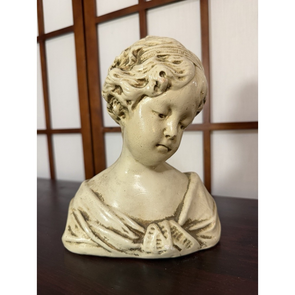 Paris French Peasant Girl Bust Resin Heavy Layered Painting Vintage Decor Classy
